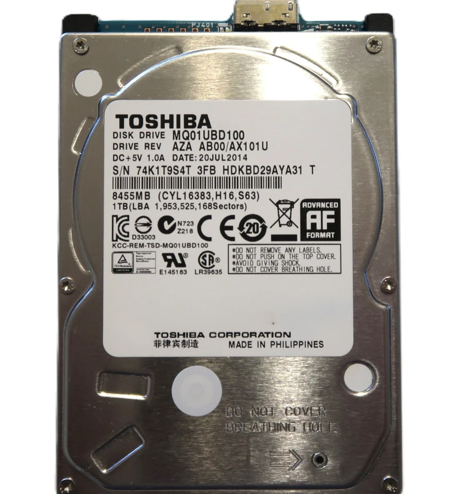 Toshiba MQ01UBD100 HDKBD29AYA31 T AZA AB00/AX101U Filipinas 1 TB USB JUL/2014 Foto 1 de 1