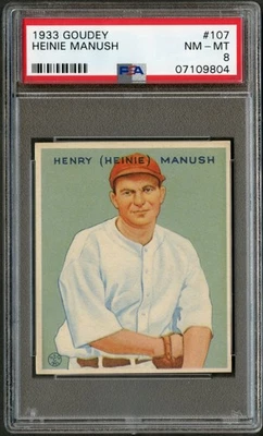 Goudey #107 1933 Heinie Manush Salón de la fama PSA 8 casi nuevo-como nuevo 07109804  Foto 1 de 2