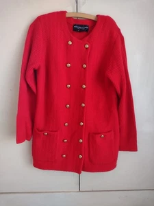 Adrienne Vittadini Wool Red Sweater L Double Breasted Nautical 80s 90s Cardigan - Picture 1 of 10
