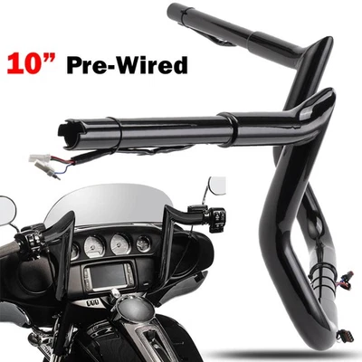 Черный 10-дюймовый предварительно проводной руль Meathook для Harley Street Electra Glide 2014-2023 - Изображение 1 из 4