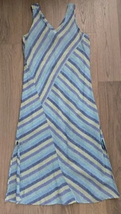 J Jill Love Line S Petite Blue Green Stripe sleeveless Midi beachy dress Lined - Picture 1 of 10