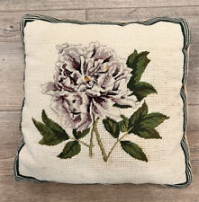VTG Needlepoint Petite Hydrangea Floral Throw Pillow Cover 14" x 14" Velvet Zip