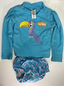 Kiko & Max Baby Girls Blue Rash Guard Swimsuit 2 Piece Swim Diaper Toucan 21-35#