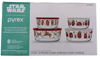 Star Wars Pyrex 8 Piece Glass Food Storage Set Box, Holiday Theme Pyrex - New - Image 1 of 4