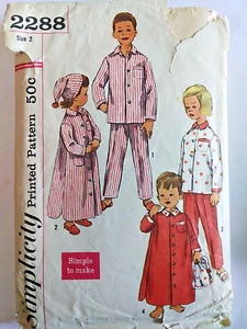 Pajamas Sleep Set Nightgown Childs 2 2T Simplicity 2288 Sewing Pattern VTG Cut - Picture 1 of 7