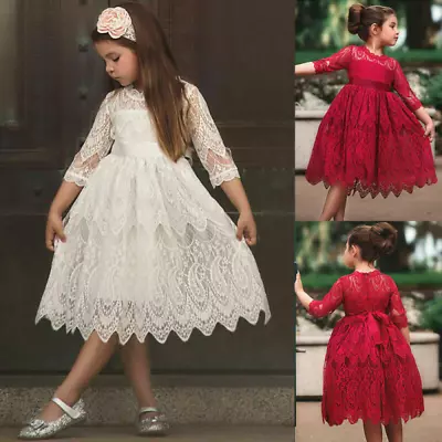 Kids Girls Dress Lace Tutu Princess Flower Party Bridesmaid Wedding Formal Age - Image 1 of 4