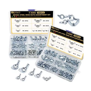 Wing Nuts 200PCS, Metric & SAE Wingnuts 13 Assorted Sizes Carbon Steel Zinc P... - Picture 1 of 8