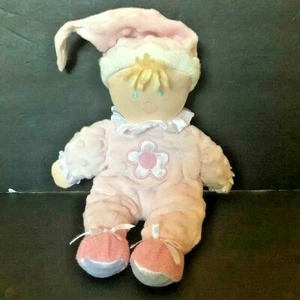 Kids Preferred Baby Doll Soft Plush Pink Minky Dot hat White Flower Satin Blonde - Picture 1 of 5