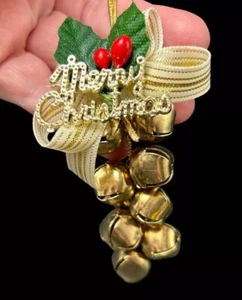 Vintage set of 3 MCM Brass Jingle Bell Cluster Christmas Holiday Ornaments - Picture 1 of 4