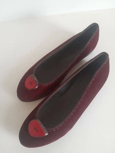 HENRY CUIR  Burgundy VELVET  FLAT SHOES size 36.5 - Picture 1 of 7