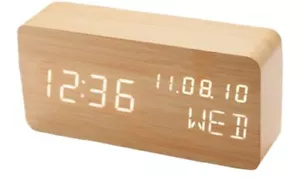 Wood Digital Alarm Clock Desk Time DateMM/DD/YY Day of The Week Temperature N... - Picture 1 of 9