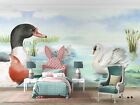 3D White Swan Duck Stone Grass Self-adhesive Removeable Wallpaper Wall Mural1