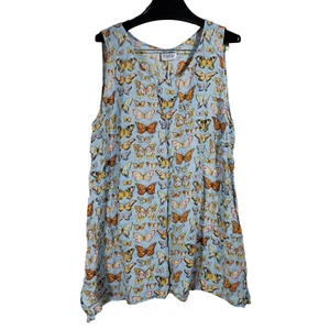 VTG 90s Y2K Palm Harbour Sleeveless Nightgown Sleep Dress Sz L Butterfly Blue - Picture 1 of 6