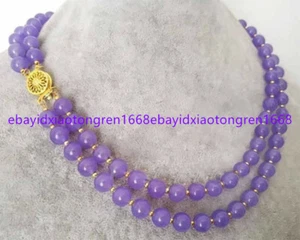 Fashion 2 Rows 8mm Purple Natural Lavender Jade Round Beads Necklace 18-19 Inch - Picture 1 of 12