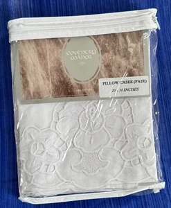 Coventry Manor Vintage Cotton Pillow Cases Cutwork Embroidered Flowers NIP - Picture 1 of 4