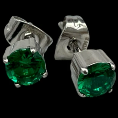 S'Agapõ ORECCHINI DONNA UOMO BRILLANTI PUNTILUCE VERDI A BOTTONE IN ACCIAIO INOX - Immagine 1 di 4