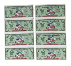 Serie 1997 $ 1 Disney Dollar 8 aufeinanderfolgende Mickey Fantasia 25th Anniversary WDW - Bild 1 von 11