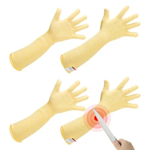 2 Pair Cut Resistant Sleeves with Gloves, 19 Inch Arm Protection Sleeve, Yellow - Picture 1 of 7