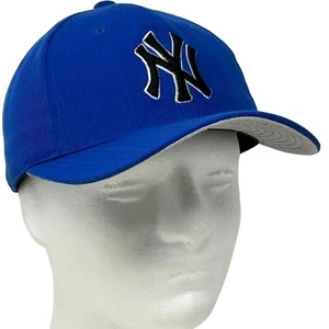New York NY Yankees Hat Baseball Cap Fitted Size 7 1/8 Blue MLB 6 Panel - Picture 1 of 11