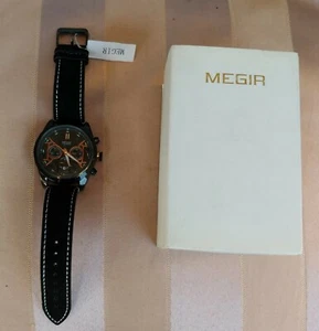 New Megir Mens Luxury Chronograph Watch (All Subdial Work) Genuine Leather Strap - Picture 1 of 3
