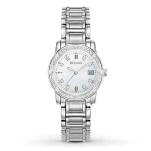 Bulova 96R105 Quartz Diamond Accented Stainless Steel White Lady Watch - Imagen 1 de 4