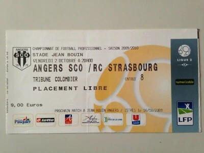 TICKET MATCH ANGERS SCO - STRASBOURG 2 OCTOBRE 2009 - CHAMPIONNAT FRANCE - Photo 1/2