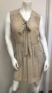 Darling London Tie Neck Shirt Dress, Cream Black Polka Dot Print, Pockets, Sz XS - Picture 1 of 6