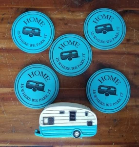 Retro RV Campers Home Engraved Coaster Set - Home is Where We Park It  - Picture 1 of 9