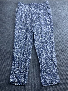 Jessica Simpson Pants Women Medium Blue White Floral Pockets Stretch Boho Casual - Picture 1 of 7