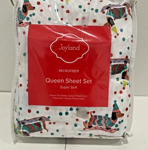 Joyland Christmas Dog Dachshund Super Soft Microfiber Queen Sheet Set - Picture 1 of 4