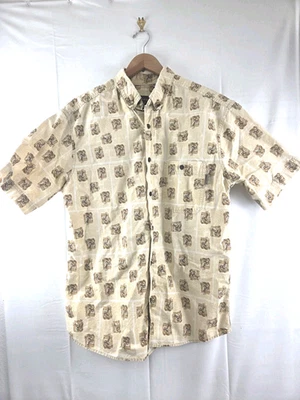  Woolrich 100% Cotton Tan Deer Motif Men's Short Sleeve Button Up Sz L  - Image 1 of 4