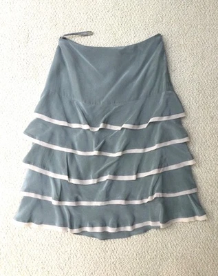 Falda de seda azul pálido Sanimi London vintage años 90 con botines de cinta nueva con etiquetas Foto 1 de 4