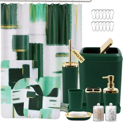 Juego de baño - Juego de accesorios de baño verde oscuro y dorado, juegos de baño con  Foto 1 de 4