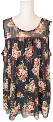NWOT BOBBIE BROOKS Plus Size 2X Sheer Yoke Floral Mesh Overlay Lined Tank Top - Image 1 of 4