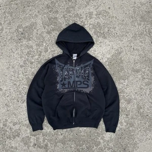 Vintage Japanese Style Zip Hoodie Black Tapout MPS Crazy Fit Sk8 Rap Trashed Zip - Bild 1 von 12