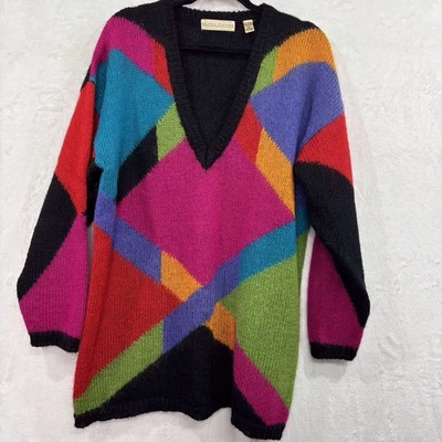 Suéter De Colección Valerie Stevens Mezcla Mohair L Colorido Arte Geométrico Abstracto Años 80 Foto 1 de 4