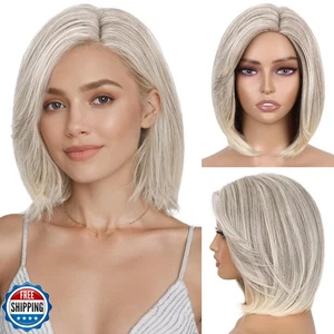 HANNE Aschblonde Perücke 12 cm blond Bob Perücken für weiße Frauen Synthetik Laye - Bild 1 von 5