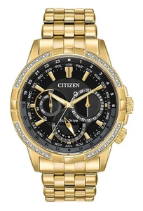 Citizen Eco-Drive Calendrier Men's Gold Tone Diamond Bezel BU2082-56E Watch - Picture 1 of 5