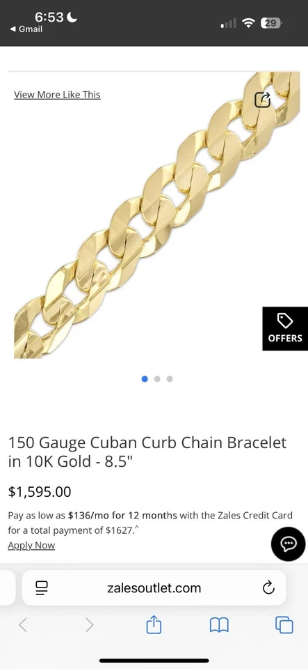 Pulsera de cadena cubana calibre 150 en oro de 10k Foto 1 de 1