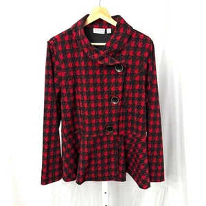 Susan Graver Printed LK Fusion Asymmetrical Peplum Jacket Scarlet Womens Large - Picture 1 of 11