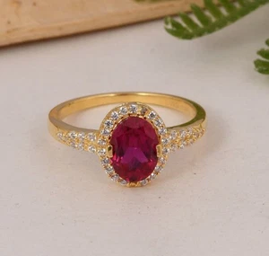 Designer Engagement Ring Gift For Love Ruby & CZ Zircon 18k Gold Plated Jewelry - Picture 1 of 10