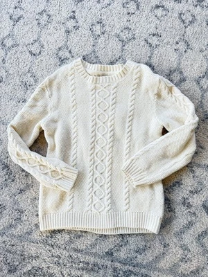 JANIE AND JACK Sz 6 Boys Cable Knit Pullover Sweater Fisherman Off-White Ivory - Image 1 of 4