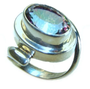 Anello grande fatto a mano argento sterling 8,5 carati topazio mistico .925 misura 8 - Foto 1 di 4