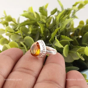 Anillo solitario citrino natural pera plata esterlina 925 madre nacimiento noviembre - Imagen 1 de 10