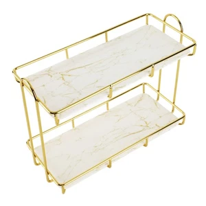 2 Tier Bathroom Storage Rack Gold White Anti Slip Counter Makeup Shelf - Foto 1 di 18