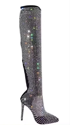 Botas altas para mujer con estrás de tacón alto por encima de la rodilla US8 Foto 1 de 2