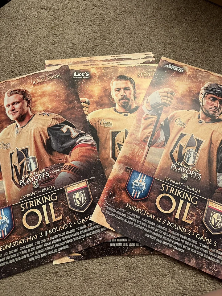 Pósters Vegas Golden Knights vs Edmonton 2023 playoffs ronda 2 juegos 1, 2 y 5 Foto 1 de 4