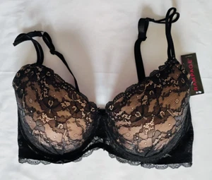 Rampage Lightly Lined Demi Lace Bra Color Black/Nude Underwired Size 40DD - Picture 1 of 5
