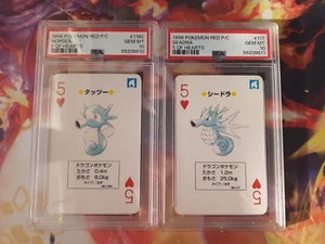 SEQUENTIAL 1996 Pokemon Red Horsea + Seadra Poker Playing Cards PSA 10 Gem Mint - Picture 1 of 5