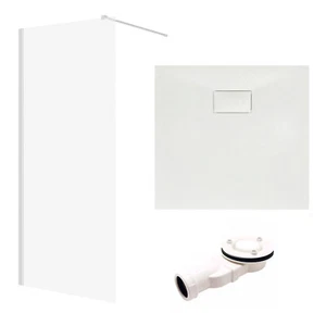 SET: Duschtasse Viereck 80x80SMC Stein-Effekt + Walk-In Dusche 190 Glaswand Nano - Bild 1 von 12